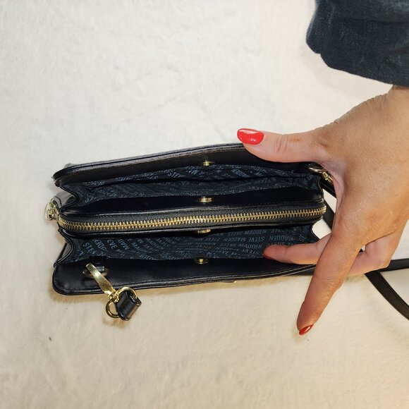 Steve Madden Black Leather  Adjustable Crossbody Shoulder Bag - Picture 5 of 6